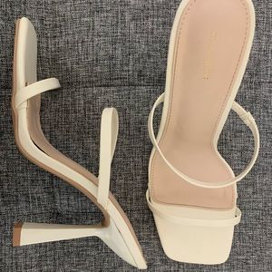 PrettyLittleThing Cream PU Strappy Heeled Mules